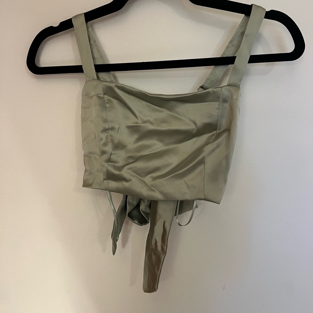 Altar'd State Sage Green Satin Crop Top